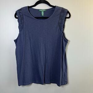 Lauren Ralph Lauren Navy Blue Short Sleeve Top with Crochet Detail Size XL